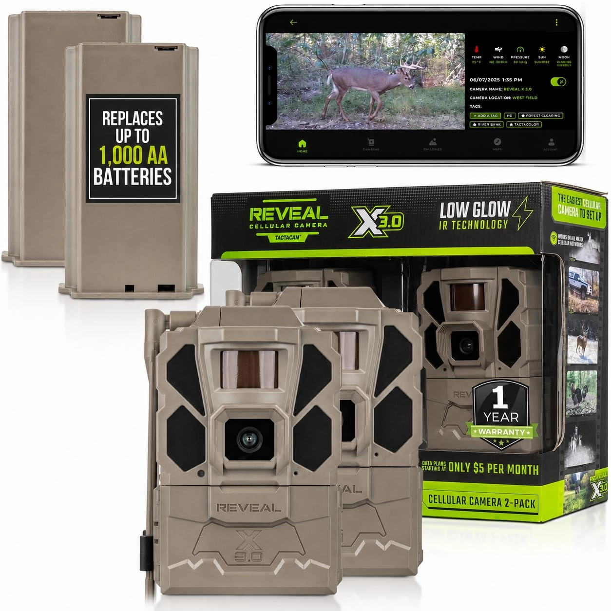 Tactacam Reveal X 3.0 - Cellular + Solar Panel + Lipo Lithium Battery + SD Card - 32GB
