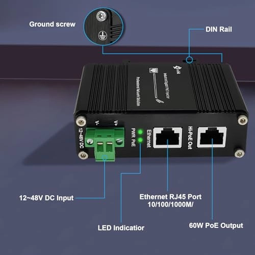 EK-001-60W - 12~48VDC 60W IEEE802.3af/at 10/100/1000