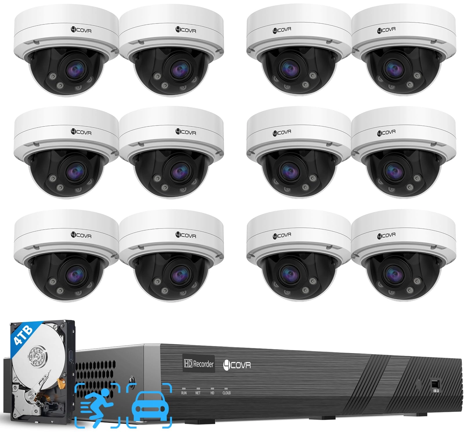 4COVR 4K AutoFocus Security Camera System - 12 16CH 8MP