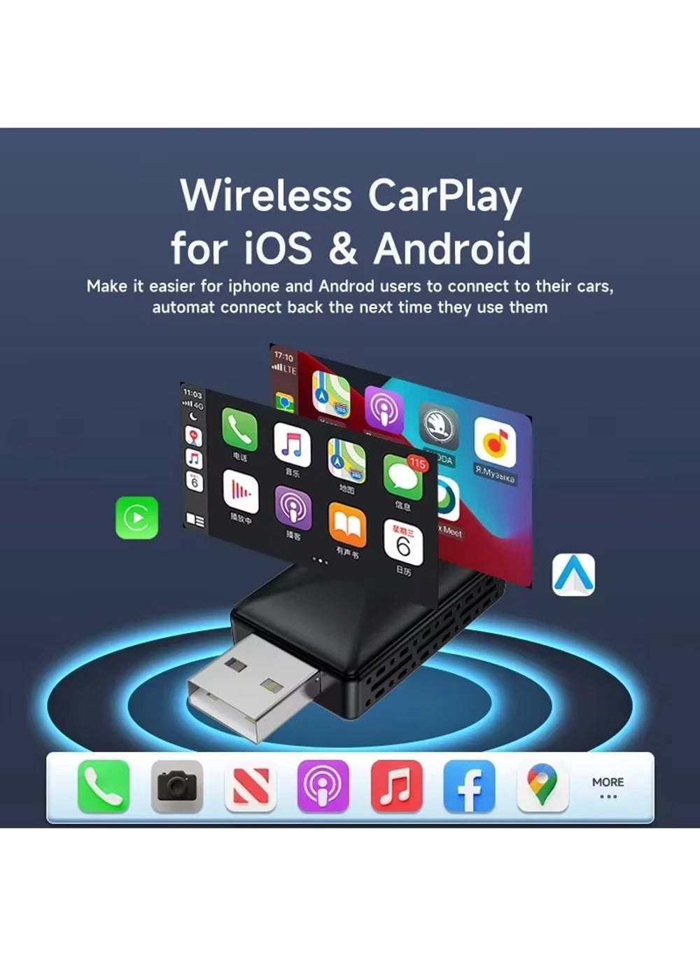 Wireless Carplay Adapter - Wireless Apple iPhone Android Phone