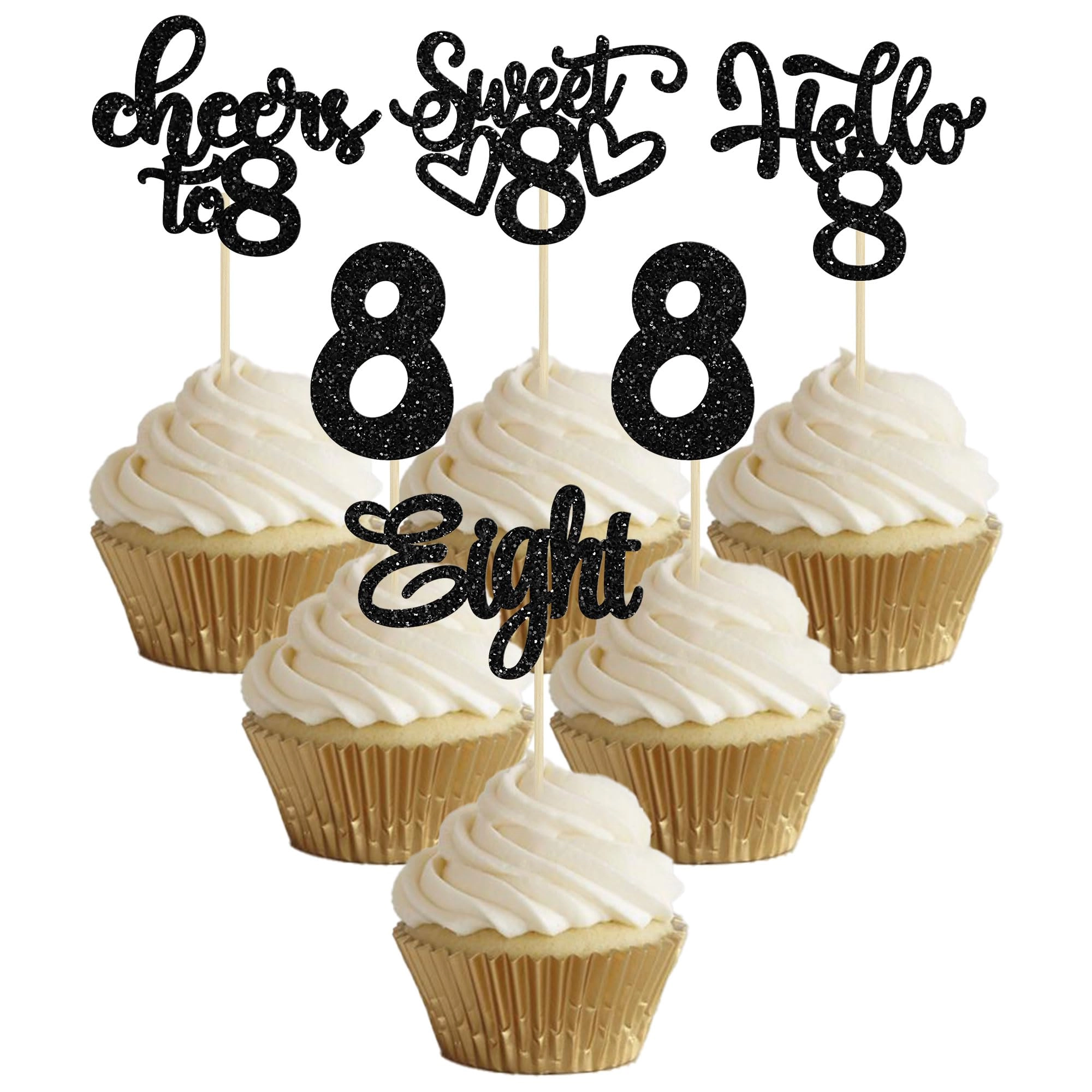 8th Birthday Cupcake Toppers - 30Pcs