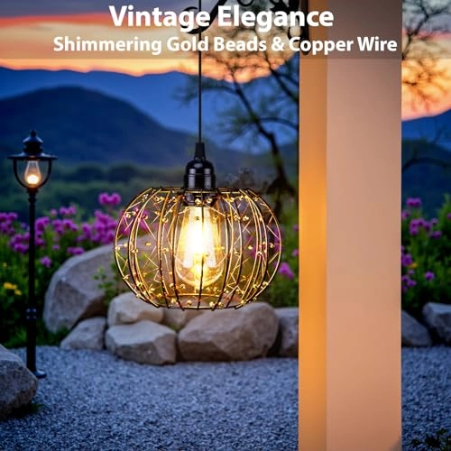 Battery Operated Hanging Outdoor Chandelier - Red Copper 2