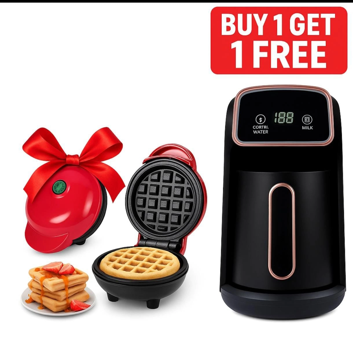Homeonics Turkish Coffee Maker - Smart Touch Fast Heating + Mini Waffle & Pancake Maker - Non-Stick Coating