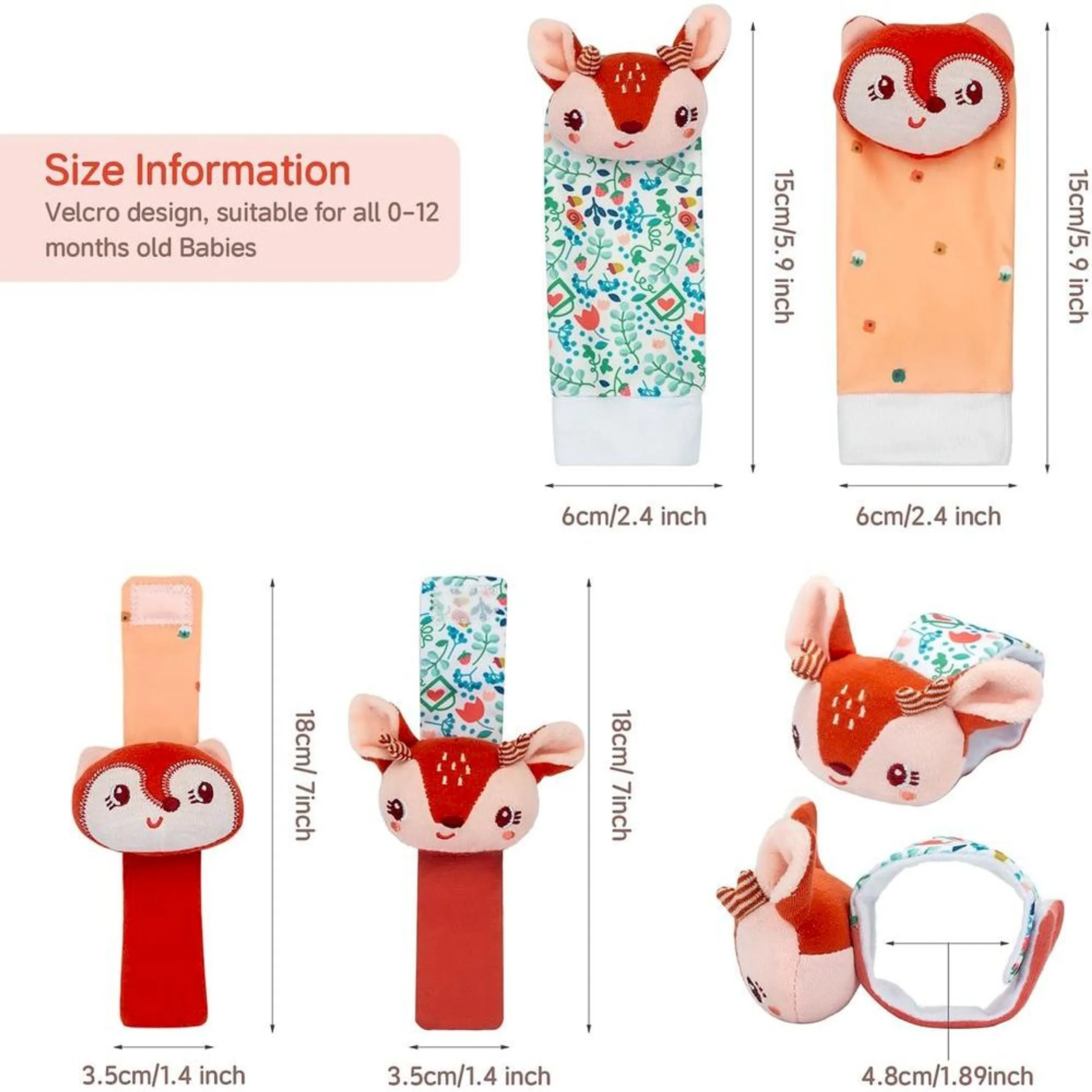Personalized Wrist Rattle And Foot Finder - Suitable for 0 month & above Fox And Deer