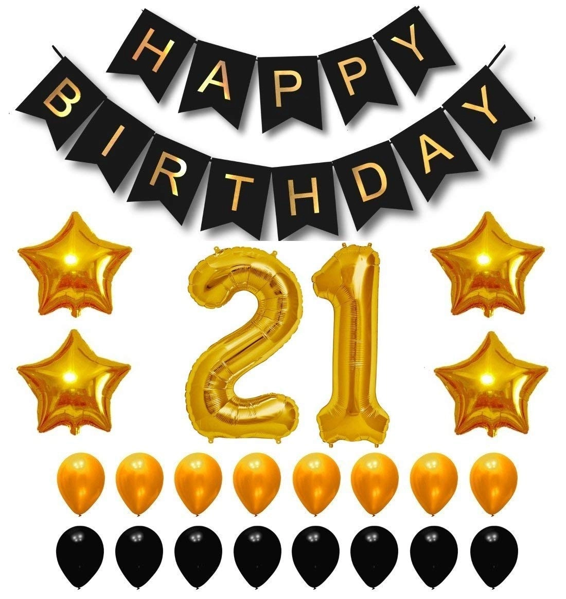 Happy Birthday Banner + Foil Balloon + Latex Balloons - 23-Pieces 30th Birthday