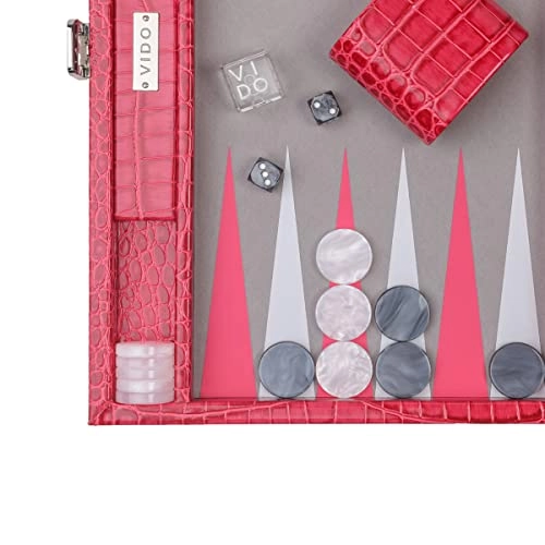 Backgammon Set - Medium Pink Crocodile Vegan Leather