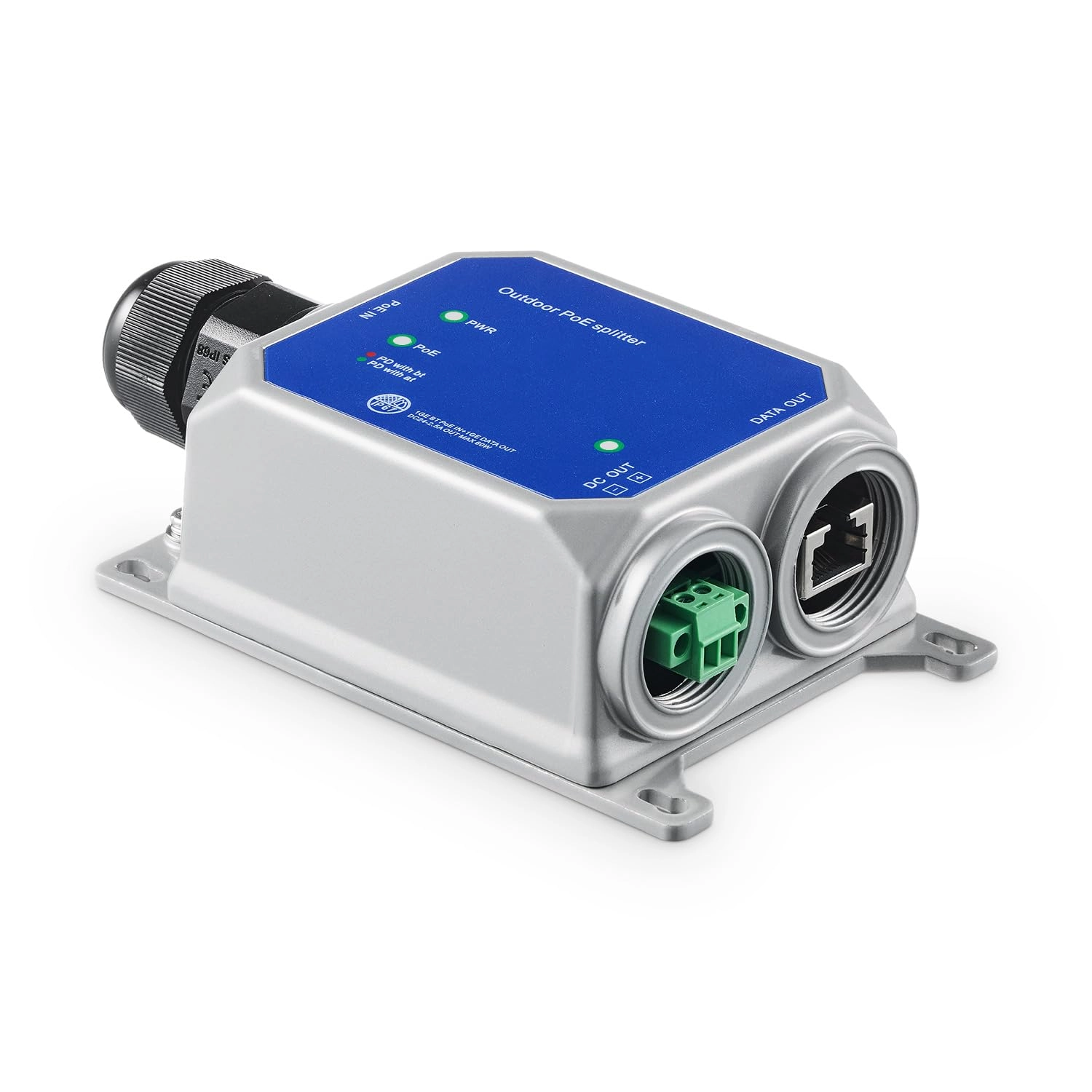 MokerLink IP67 2.5G Splitter - 44-57 Vdc 65W 2 IEEE 802.3 af/at/bt 10/100/1000/2500Mbps