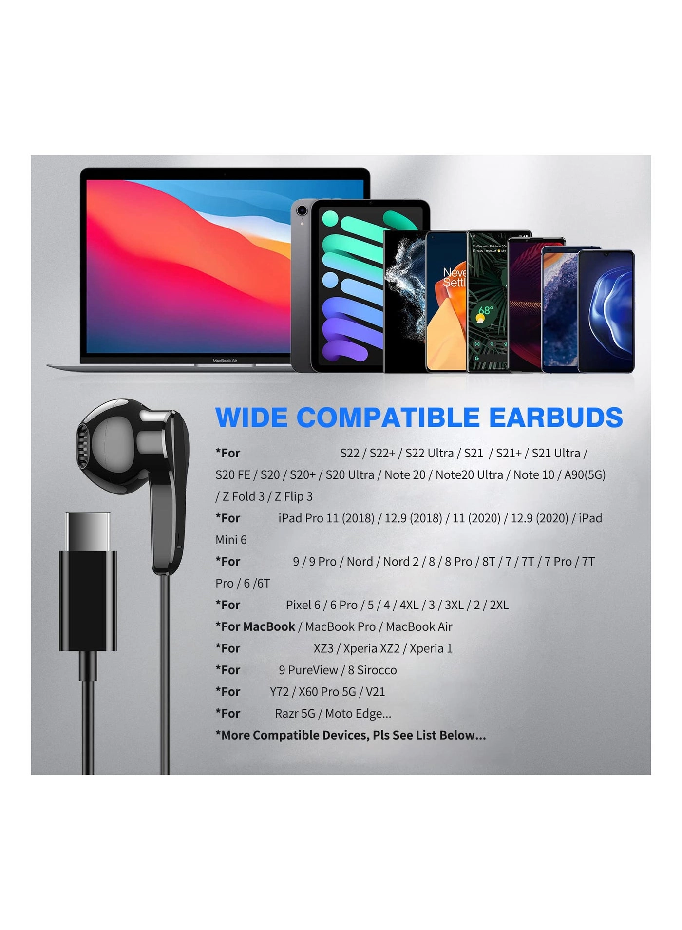 USB C Headphones Wired Earbud