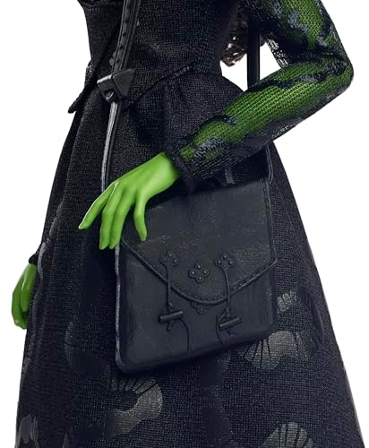 Elphaba Fashion Doll - Green skin Black braided hair Sheer black dress