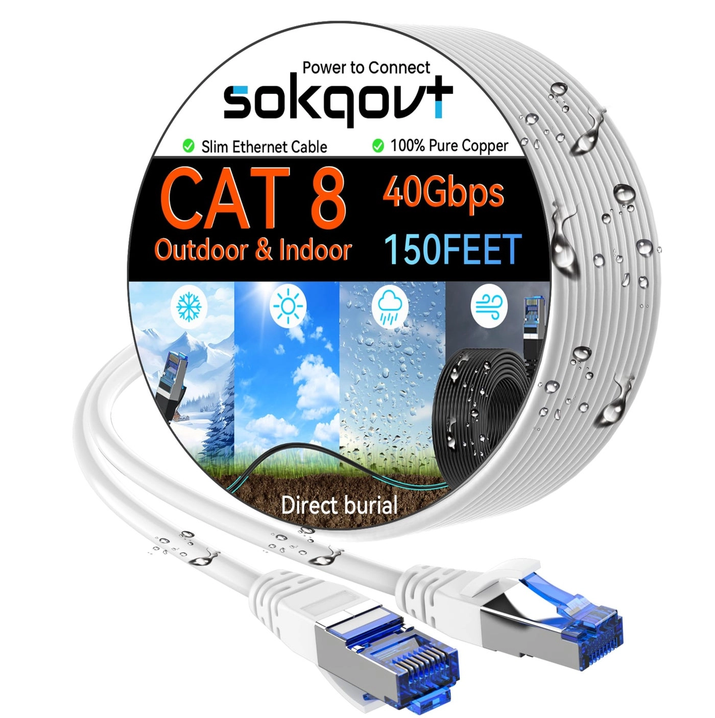 Sokqovt Cat 8 Ethernet Cable - 150ft