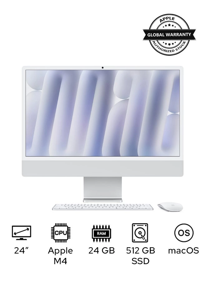 iMac 24 inch M4 10-core CPU and 10-core GPU, 24GB, 512GB SSD - Silver