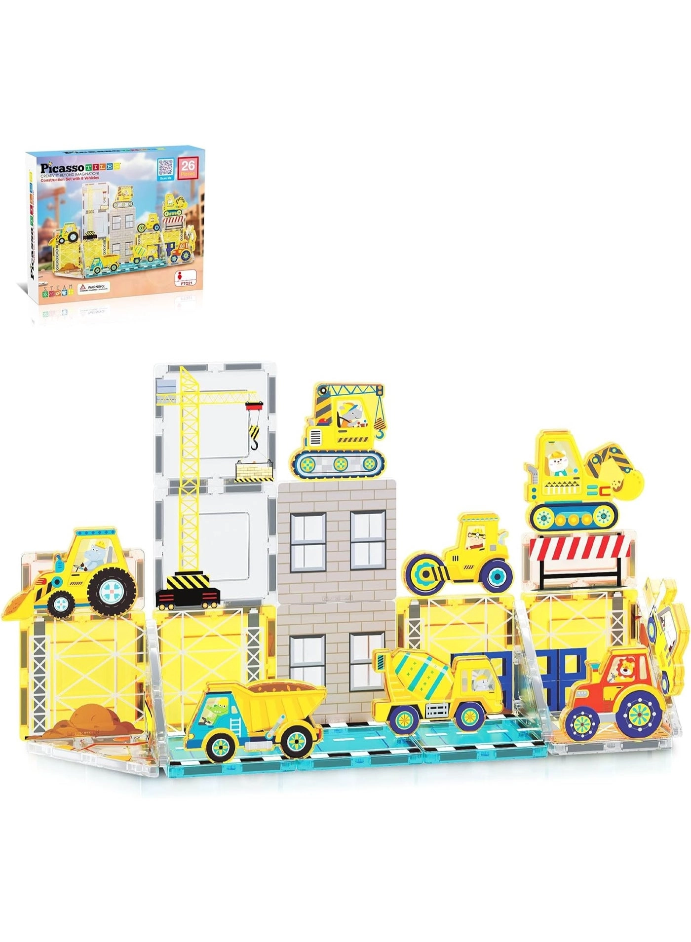 PicassoTiles Magnetic Tiles Construction Set - 26 pcs