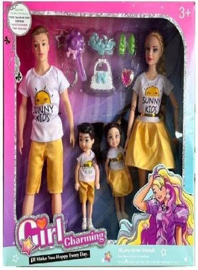 Family Travel Doll Set - 4 Dolls with Accessories Ages 3+