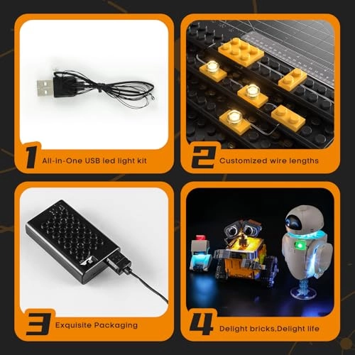 Set of Lights for Lego-43279 Wall-E and Eve - Easy Installation Discreet Wiring