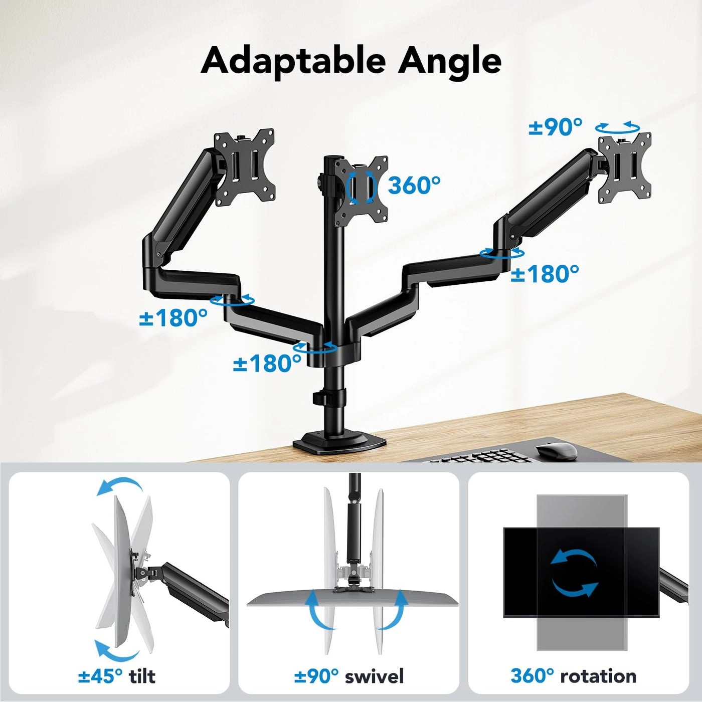 Triple Monitor Mount - 13-27 inch VESA 75x75, 100x100mm