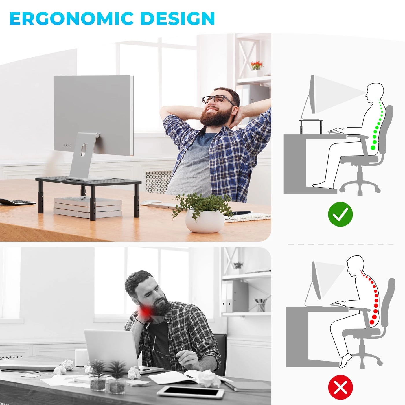 Monitor Stand Riser - 2 Pack 3 Height Adjustable 44LBS20KG