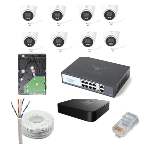 CCTV IP Camera - 5MP 8 Dome + NVR - 10 Channel + POE Switch - 8 Port + Hard Disk - 1TB + Cat6 Cable + RJ45 Connector - 16