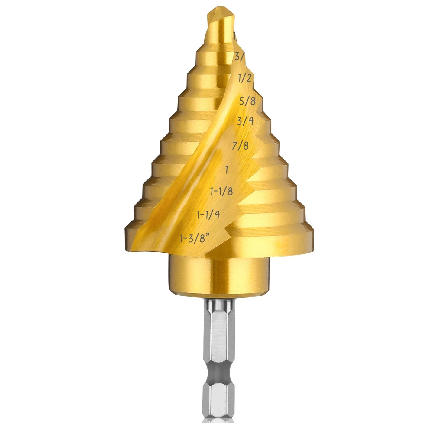 Titanium Step Drill Bit - HSS Titanium Coating 1/4"" to 1-3/8""