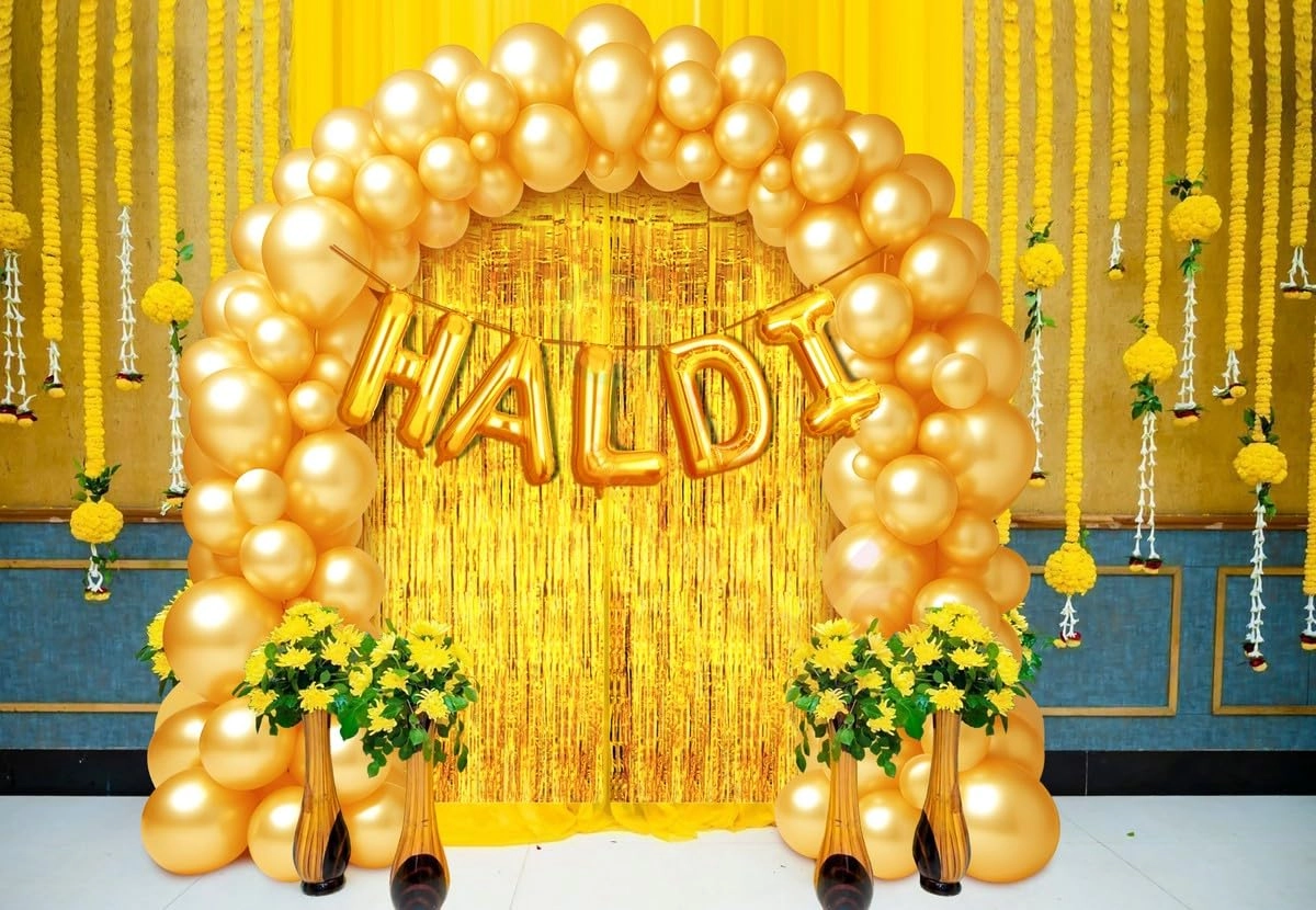 Haldi Ceremony Balloon and Curtain Combo - Pack of 57 Party Decoration