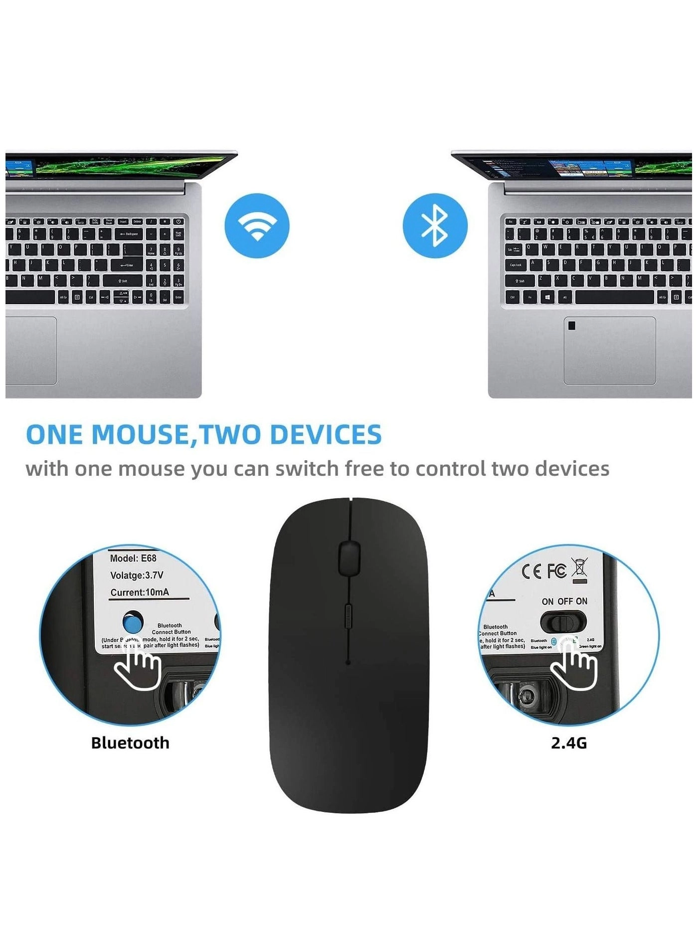 Slim Wireless Mouse - 2.4G Bluetooth 5.1