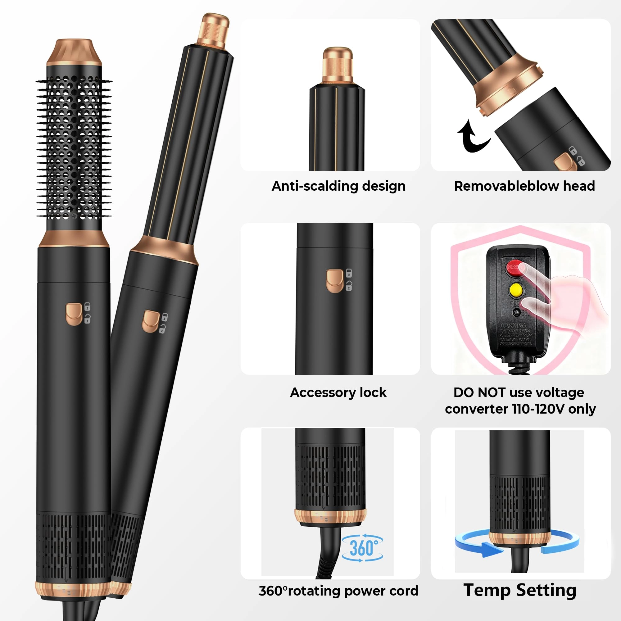 5 in 1 Hair Dryer Brush Set - Gold 700 watts