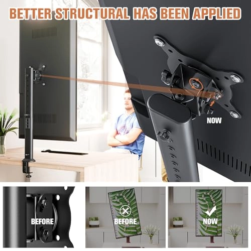 Single Tall Desk Monitor Arm Mount Stand - 27 inch to 42 inch 75x75mm or 100x100mm