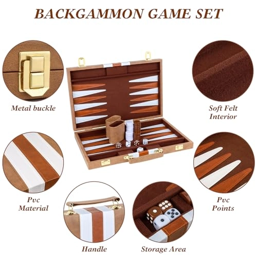 Backgammon Set - PU Leather Case Grey
