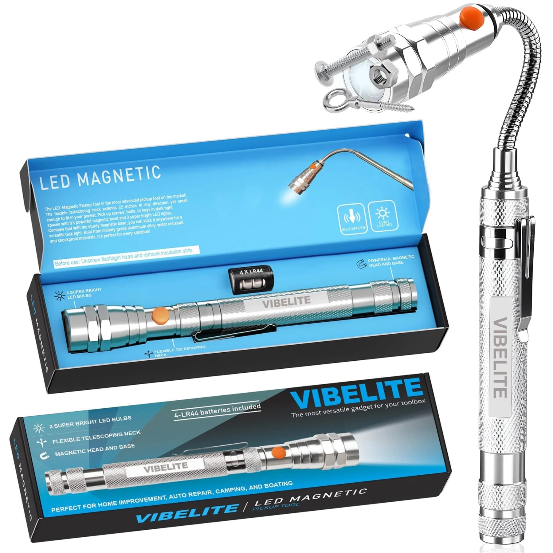 VIBELITE Extendable Magnetic Flashlight - Telescoping Magnet 200lm
