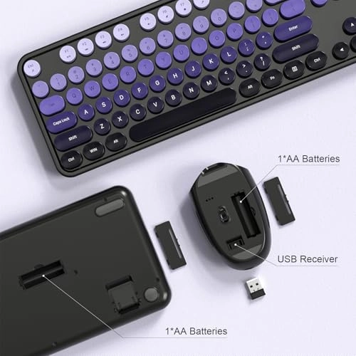 Wireless Keyboard and Mouse Combo - Typewriter Round Retro Wireless