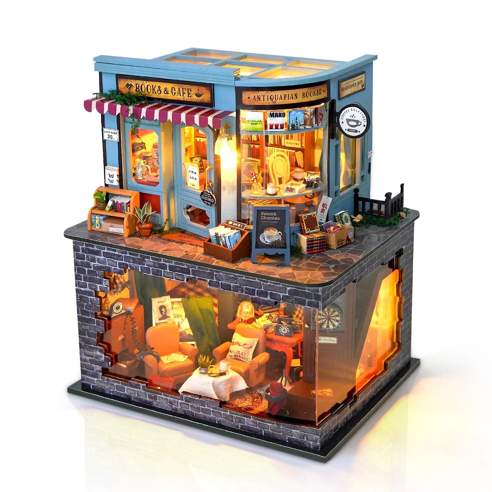 WangChuan-HT Miniature Dollhouse Kit - detective book cafe