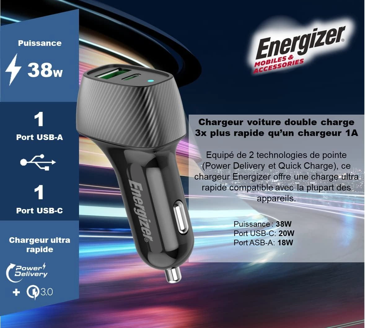 Car Charger D38 - 38W 1 USB-C 1 USB-A