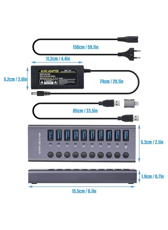 USB 3.0 Hub - 10 Port 60W
