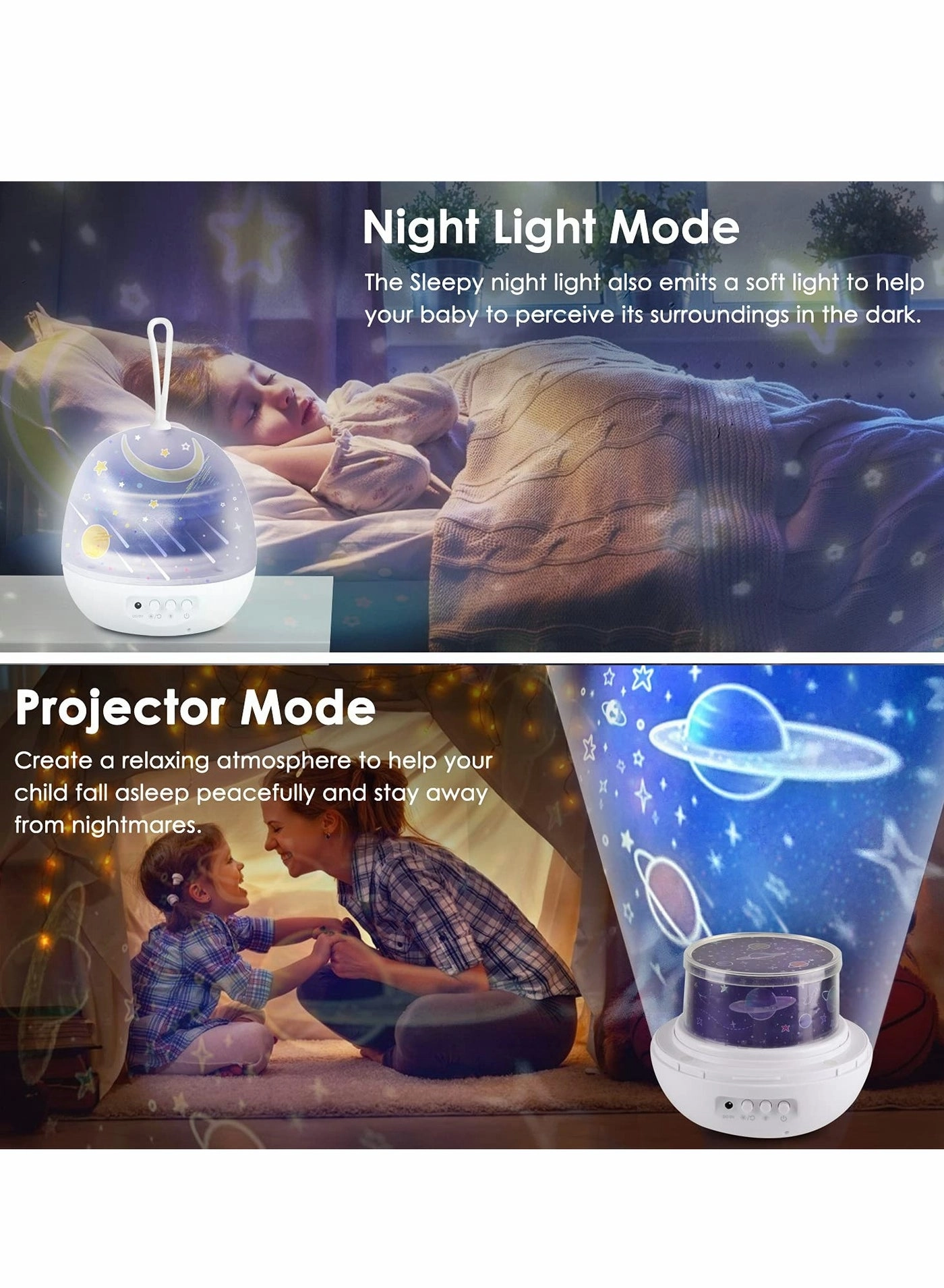 Night Light Projector - 4 x AAA batteries USB 15 Colors White