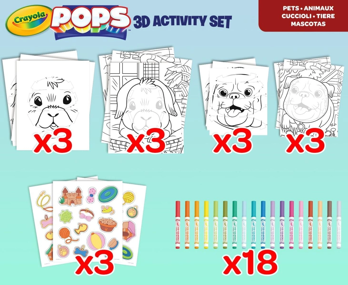 Pops Super 3D Activity Set - 18 washable markers
