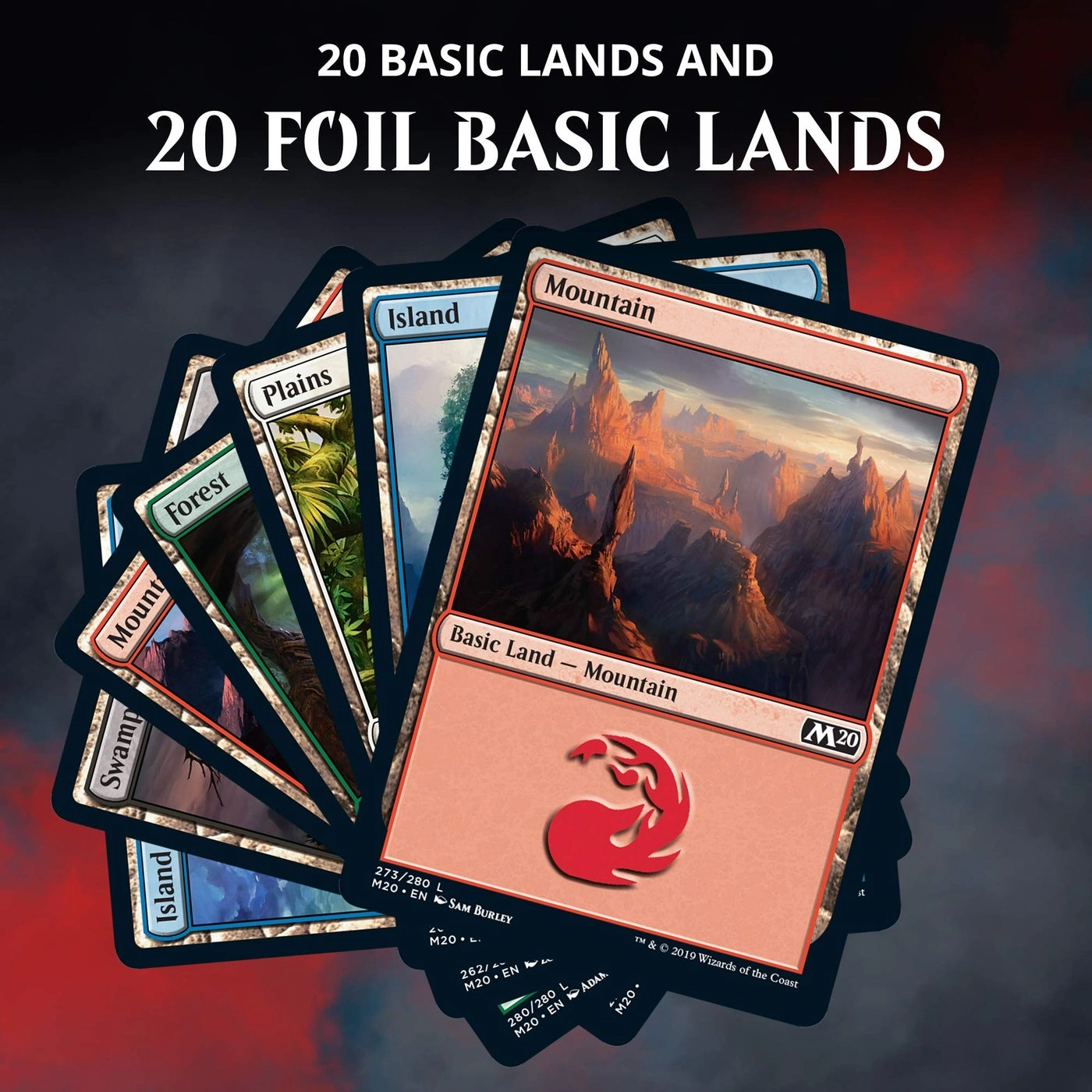 Core Set 2020 - 20 basic land cards 20 premium foil basic lands Bundle
