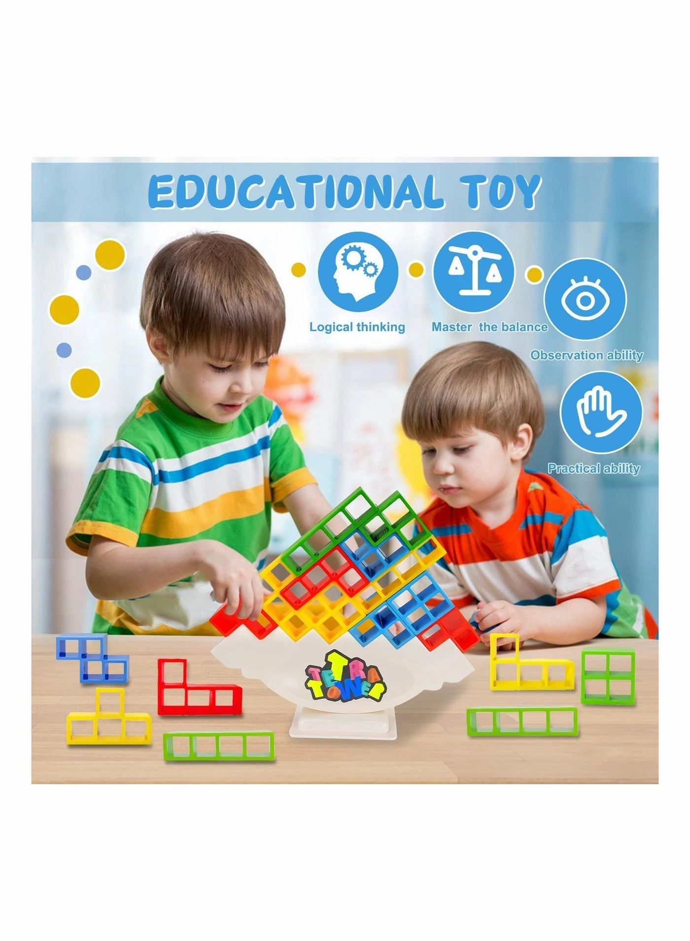 Tower Balance Game - 64Pcs 8 Shapes