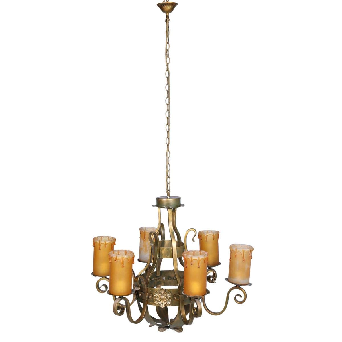 Al Masah Crystal Dripping Candle Chandelier - 6 Lights Yellow and Gold