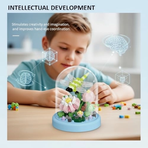 Mini Flower Building Toy (SG6997) - Dragonfly Insect Figurines Dustproof Dome