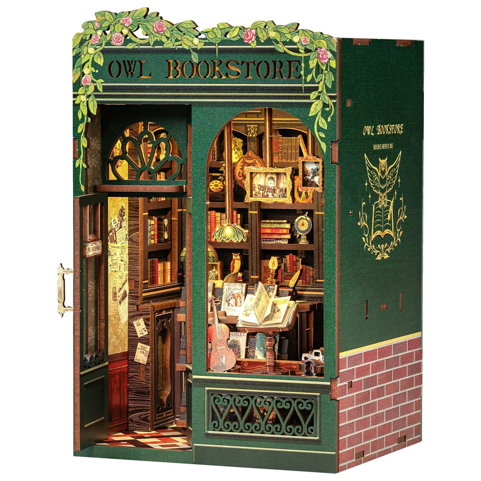 NALACAL Owl Bookstore Miniature Library - 3D Wooden Puzzle LED Lights