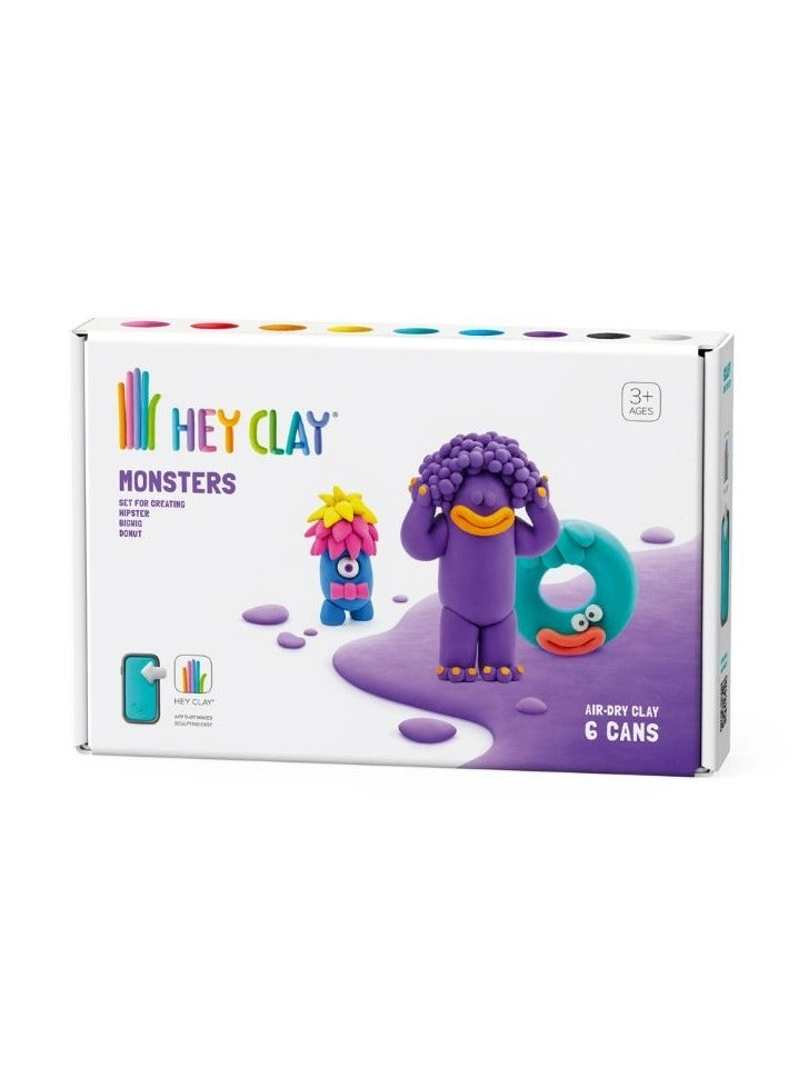 HEY CLAY DIY Monsters Plastic Modelling Air Dry Clay Kit - 3+ years 6 pcs