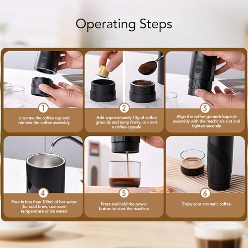 Portable Coffee Machine - 80ml capsule or powder