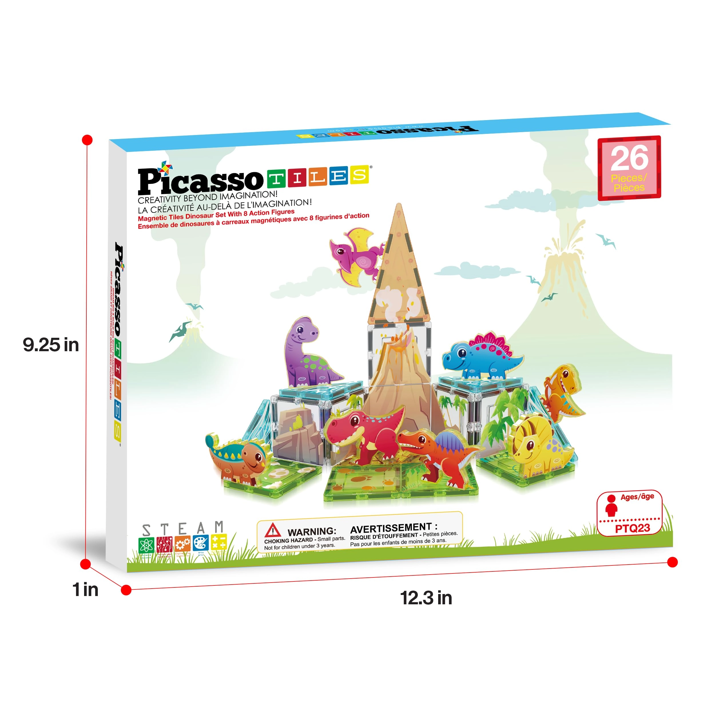 Magnet Tile Building Blocks - 8 Animal Character Action Figures Dinosaur World Themed 26 pcs