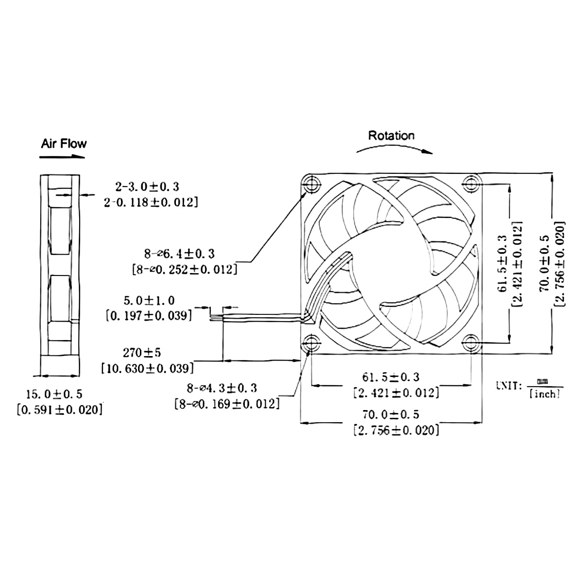 DC 12V Cooler Case Fan - 70mm x 70mm x 15mm 2Pack