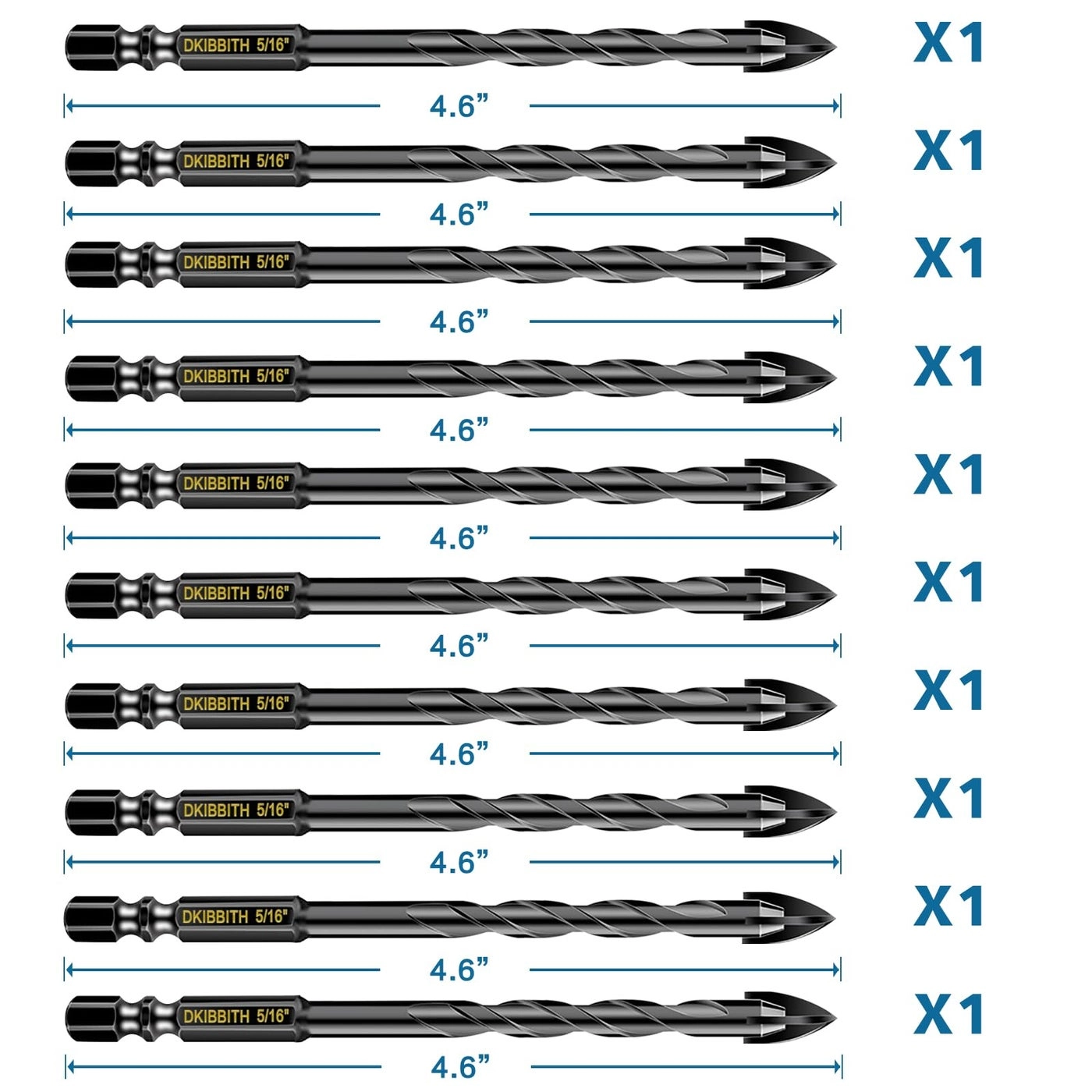 Masonry Drill Bit Set - Tungsten Carbide Tip 10 pieces 5/16 Inch (8mm)