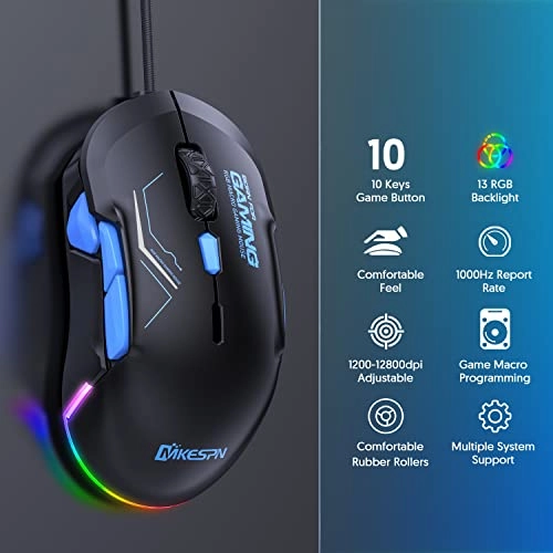 Symmetrical Gaming Mouse - 12800 DPI 10 Programmable Buttons