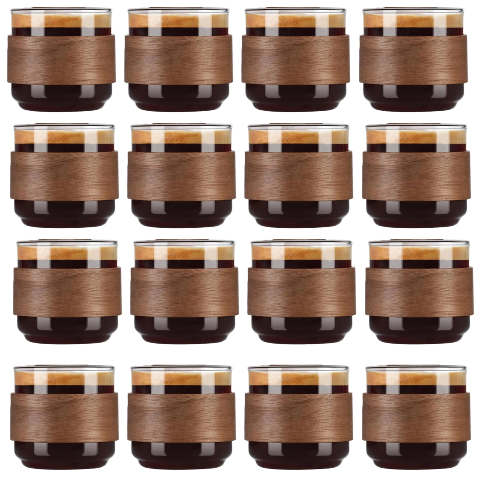 Espresso Reusable Cup - 16 pcs Wooden Ring High Borosilicate Glass