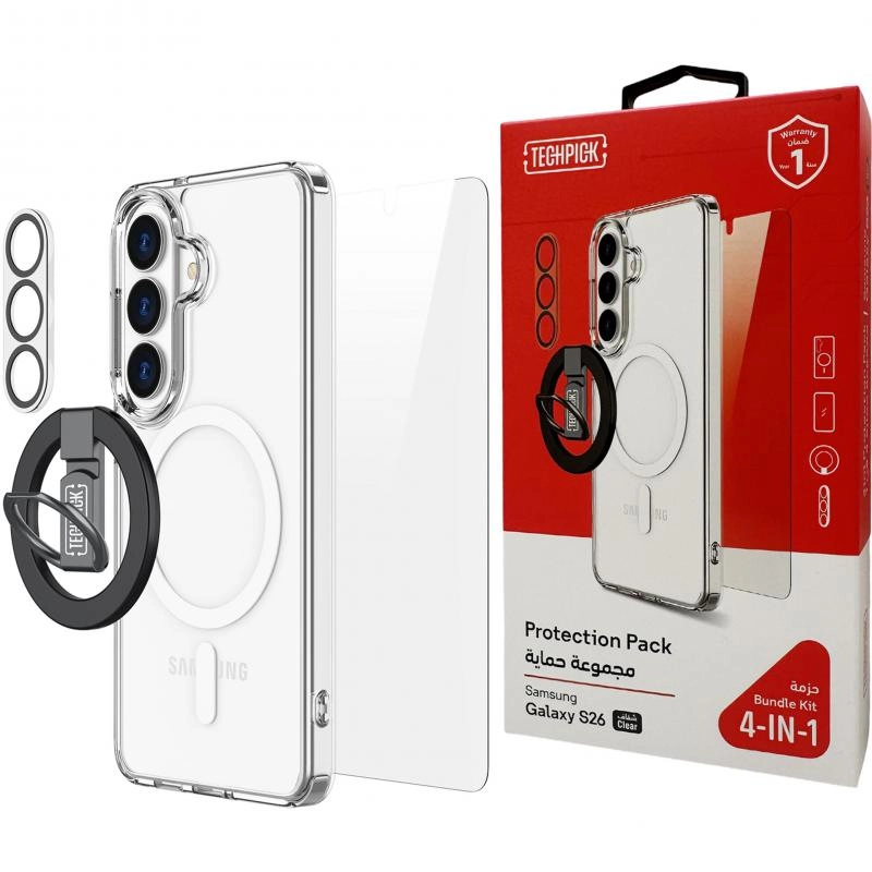 Hard Case + Tempered Glass + Camera Lens Protector + Magnetic Stand Smartphone Case Bundle with MagSafe for Samsung Galaxy S25 Ultra