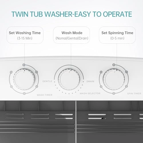 INTERGREAT - Portable Washing Machine with Longer Hose, Double Tub Washing Machine, Mini Compact Machine with Drain Pump, 16lbs Portable Washing Machine for Dorms, Apartments, Gray