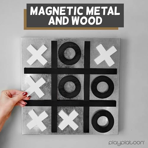 Magnetic Tic Tac Toe - Metal & Wood Wall Mounted Black & White