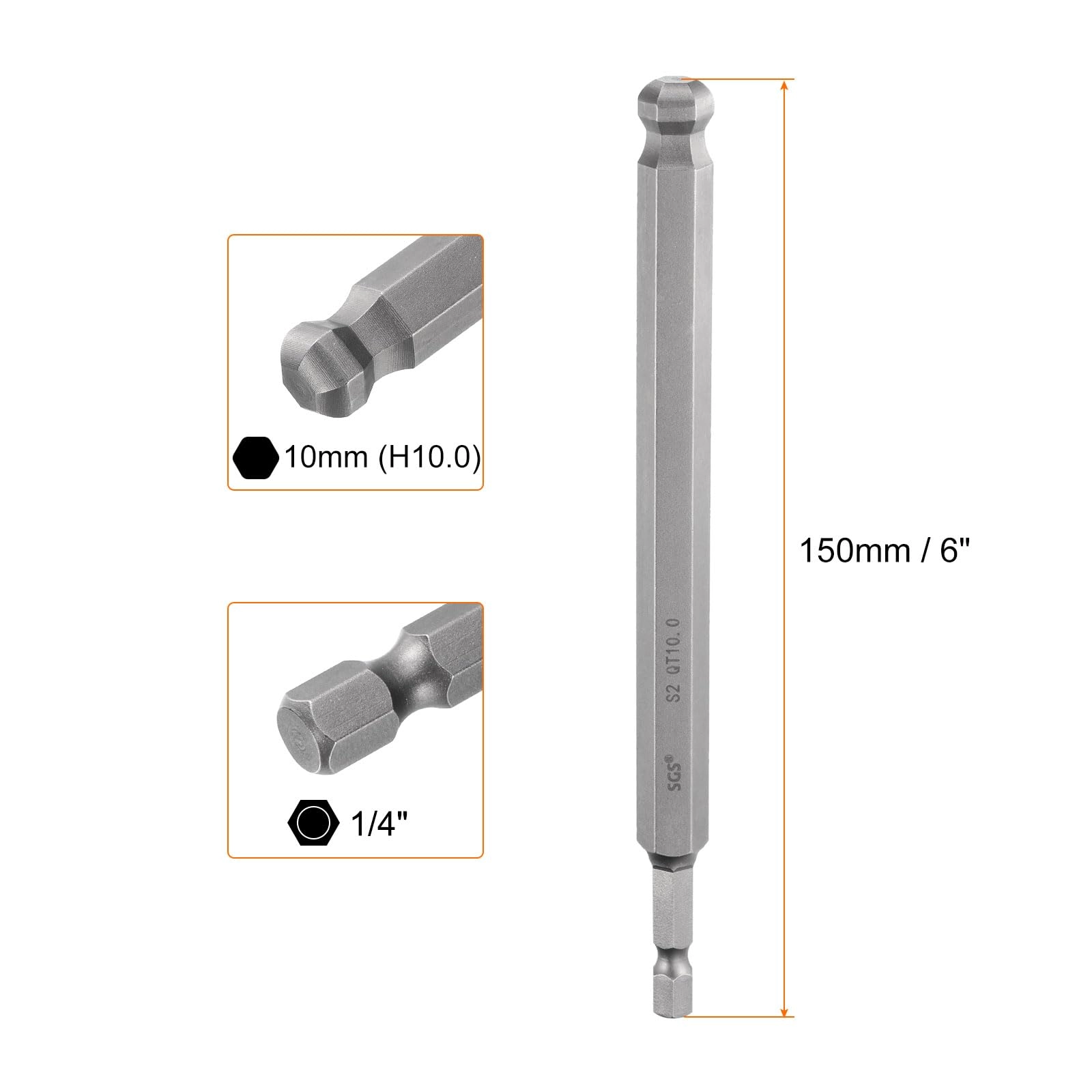 Ball End Hex Screwdriver Bit - 4pcs 150mm